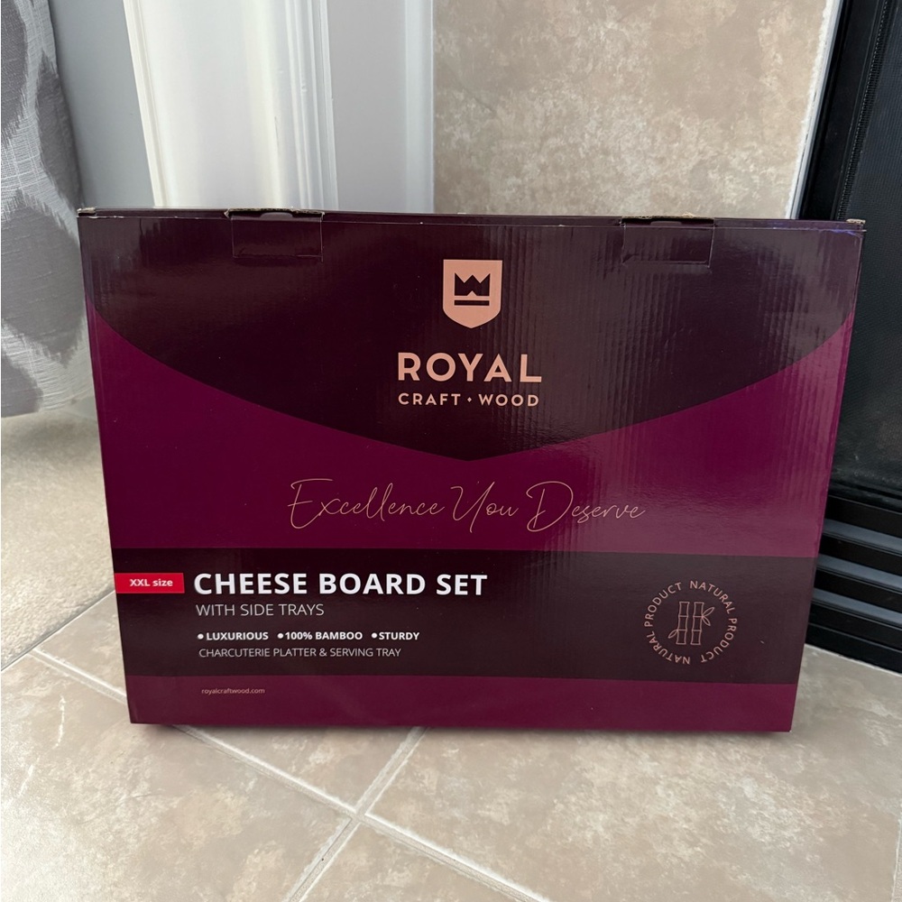 NEW! Royal Craft Wood Premium Cheese Board Set with Side Trays